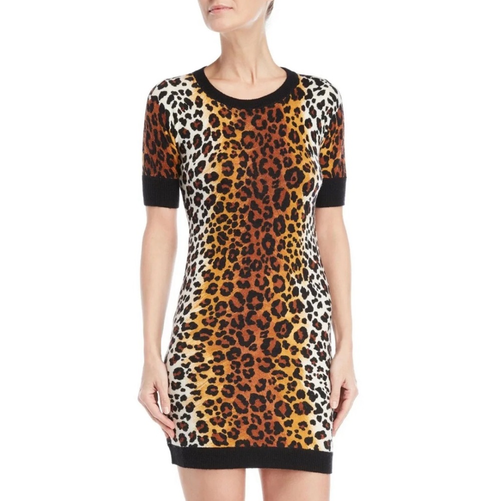 LOVE MOSCHINO Animal Leopard Print Short Sleeve Pullover Sweater Dress